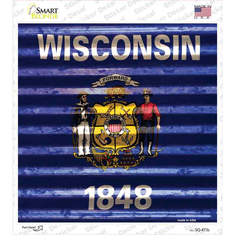 SQ-473s-M Wisconsin Flag Corrugated Effect Novelty Square Sticker Decal - Medium