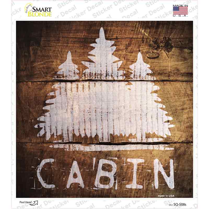 SQ-508s-M Cabin Painted Stencil Novelty Square Sticker Decal - Medium
