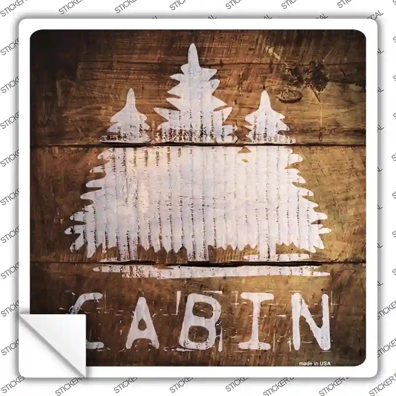 SQ-508s-S Cabin Painted Stencil Novelty Square Sticker Decal - Small