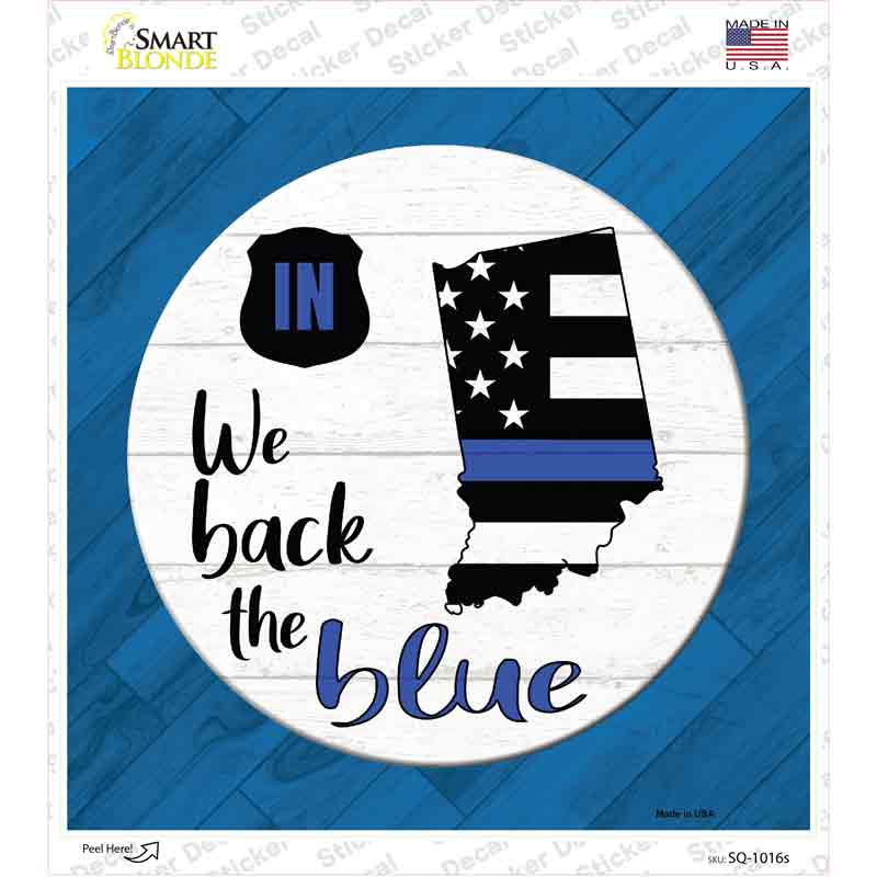 SQ-1016s-M Indiana Back the Blue Novelty Square Sticker Decal - Medium