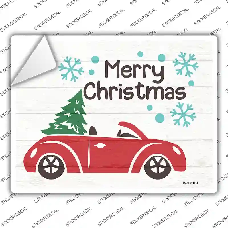 P-3442s-XL Merry Christmas Car Hauling Tree Novelty Rectangle Sticker Decal - Extra Large