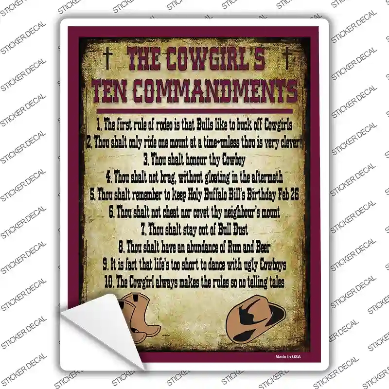 P-355s-S Cowgirls Ten Commandments Maroon Novelty Rectangle Sticker Decal - Small