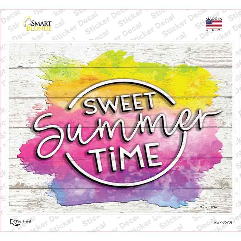 P-3570s-S Sweet Summer Time Watercolor Novelty Rectangle Sticker Decal - Small
