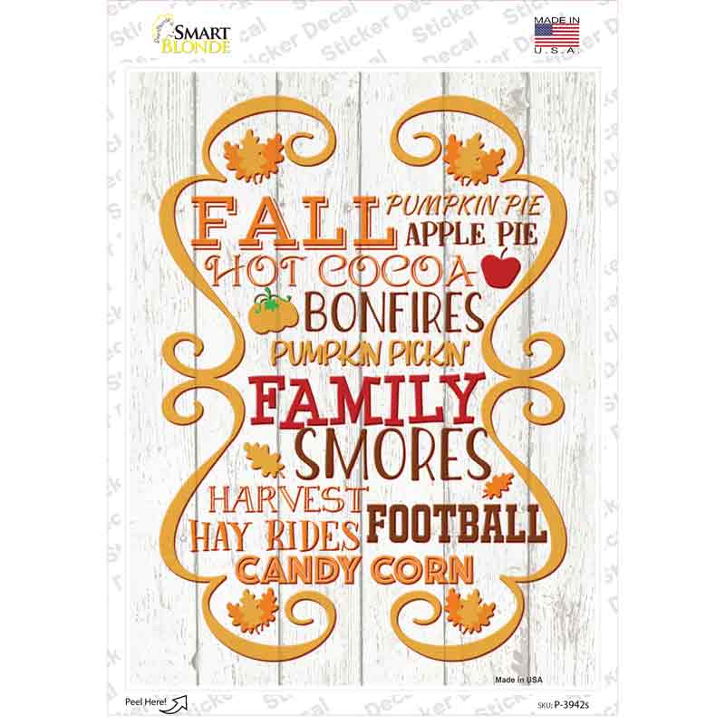 P-3942s-M Fall Autumn Season Novelty Rectangle Sticker Decal - Medium