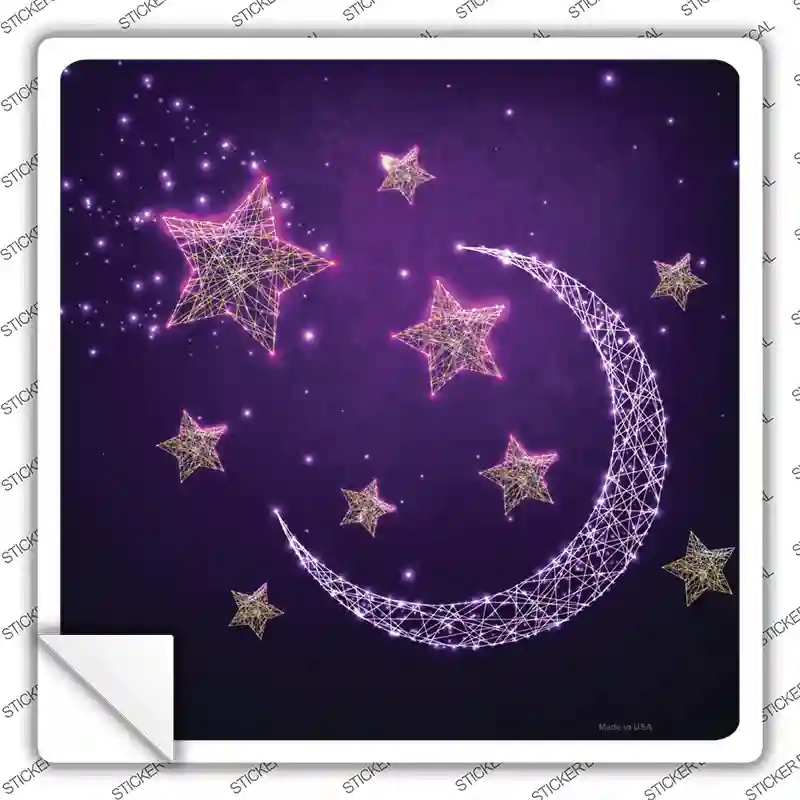 SQ-1367s-XL Moon & Stars Novelty Square Sticker Decal - Extra Large