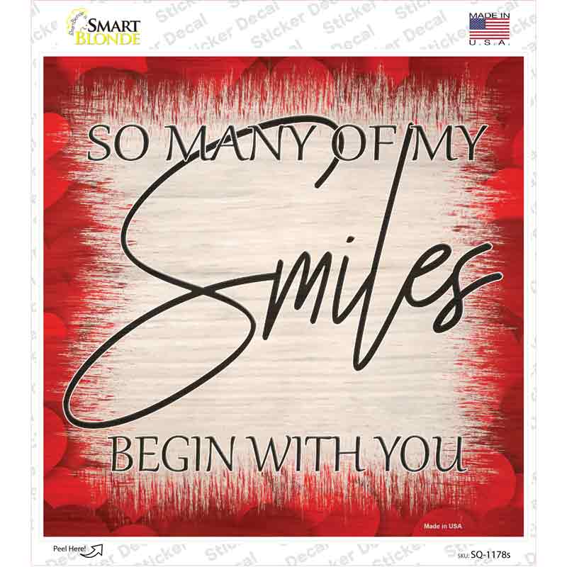SQ-1178s-M Smiles Begin with You Novelty Square Sticker Decal - Medium
