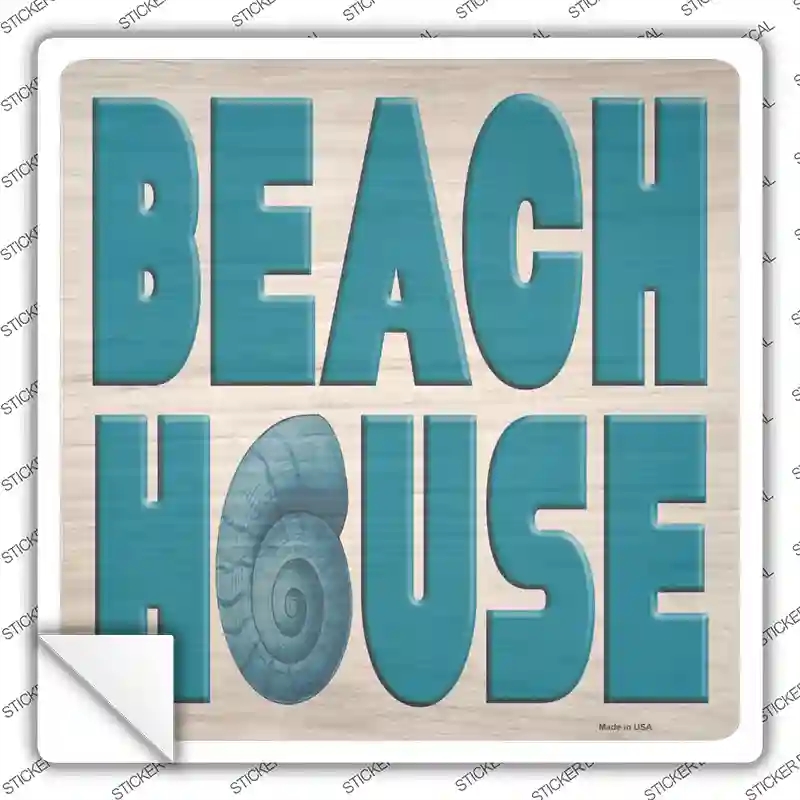 SQ-1201s-L Beach House Seashell Novelty Square Sticker Decal - Large