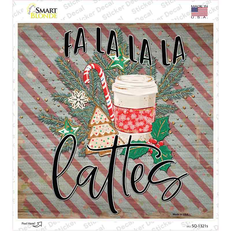 SQ-1321s-M Fa La La La Lattes Novelty Square Sticker Decal - Medium
