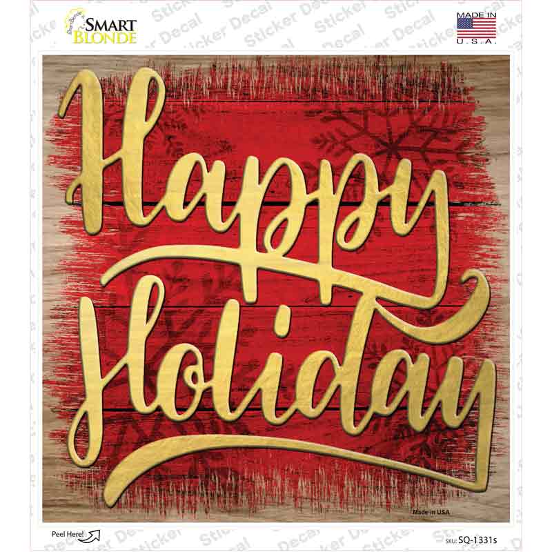 SQ-1331s-M Happy Holiday Red Novelty Square Sticker Decal - Medium