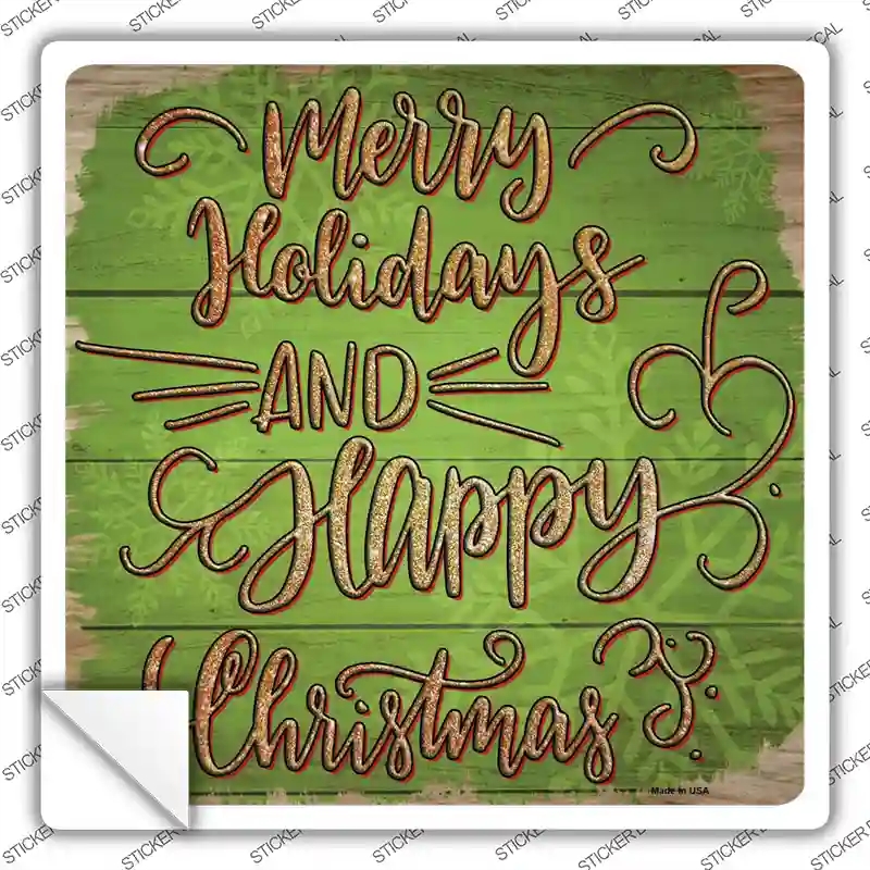 SQ-1332s-XL Merry Holidays Green Novelty Square Sticker Decal - Extra Large