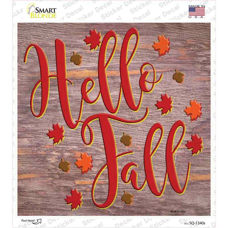 SQ-1340s-M Hello Fall Purple Novelty Square Sticker Decal - Medium