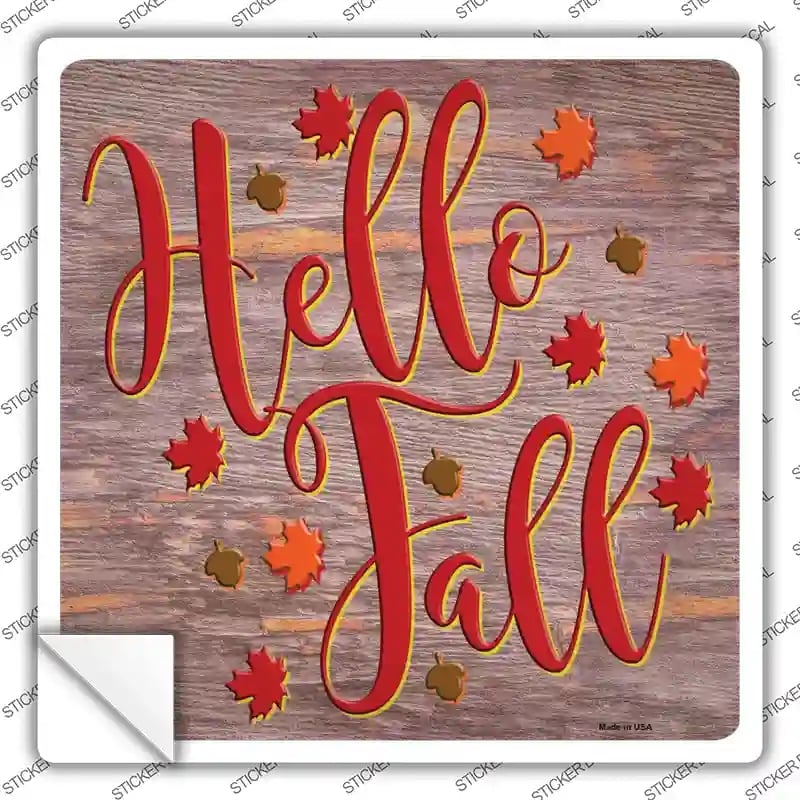 SQ-1340s-XL Hello Fall Purple Novelty Square Sticker Decal - Extra Large