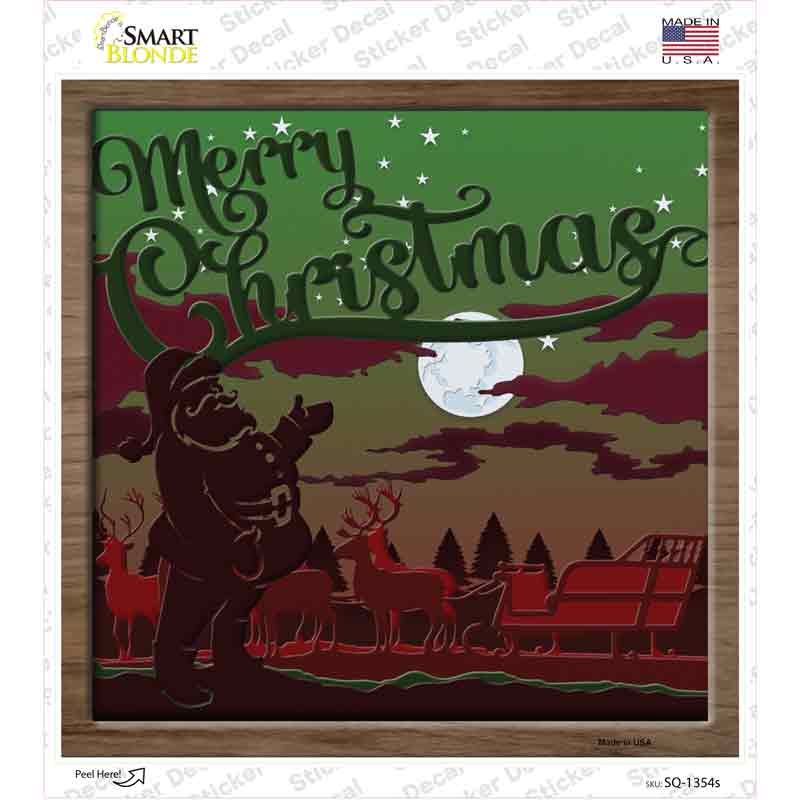 SQ-1354s-M Merry Christmas Shadow Box Novelty Square Sticker Decal - Medium