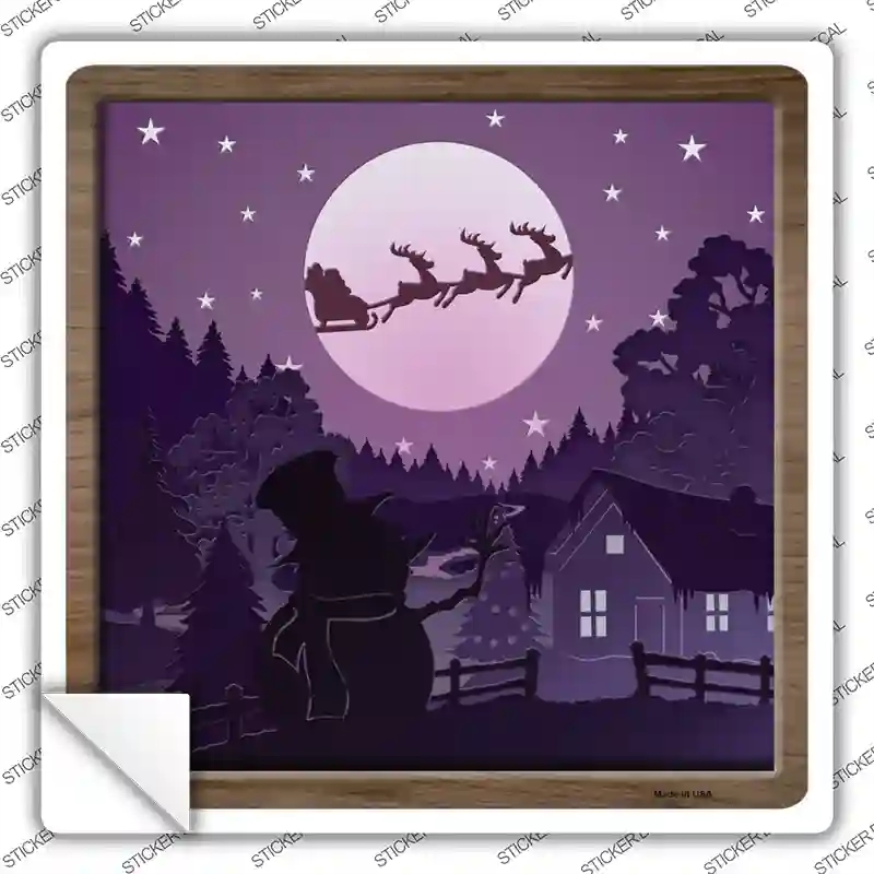 SQ-1355s-XL Santa Over Snowman Shadow Box Novelty Square Sticker Decal - Extra Large