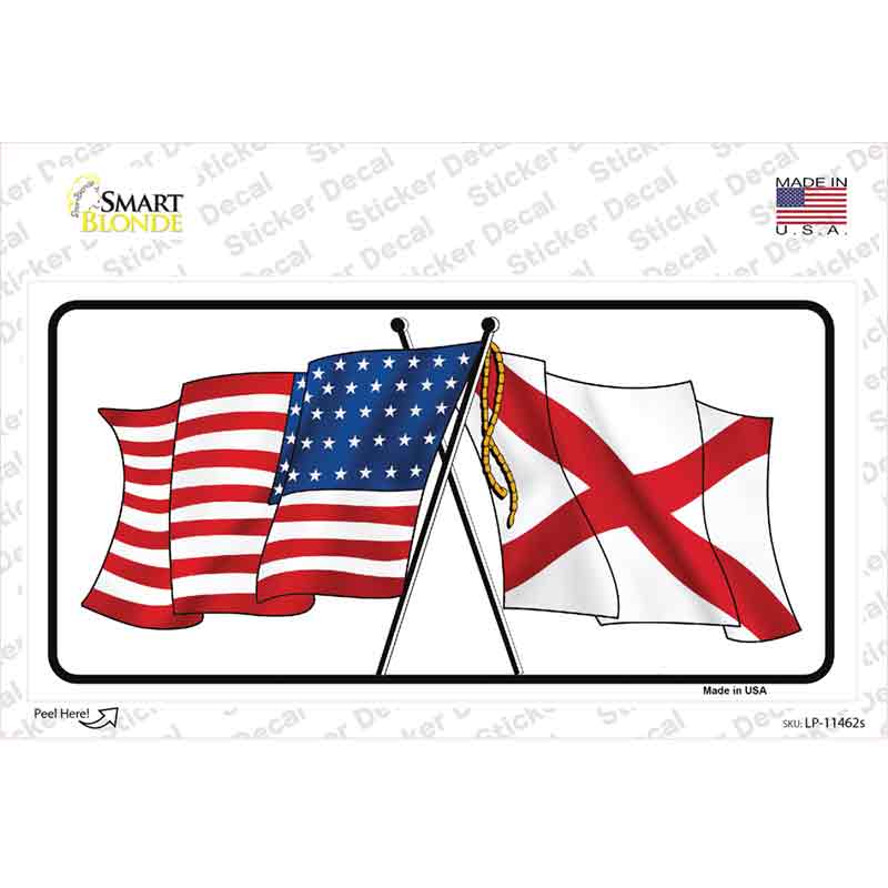 LP-11462s-M Alabama Crossed US Flag Novelty Sticker Decal - Medium