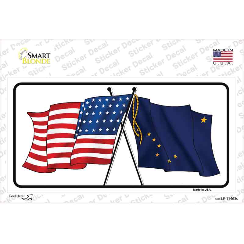 LP-11463s-M Alaska Crossed US Flag Novelty Sticker Decal - Medium