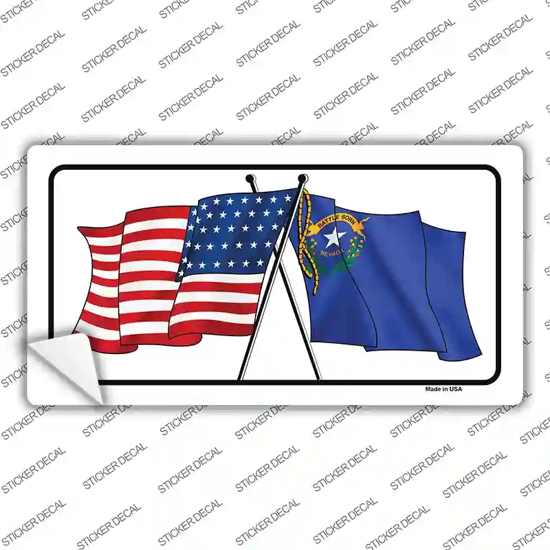 LP-11488s-L Nevada Crossed US Flag Novelty Sticker Decal - Large
