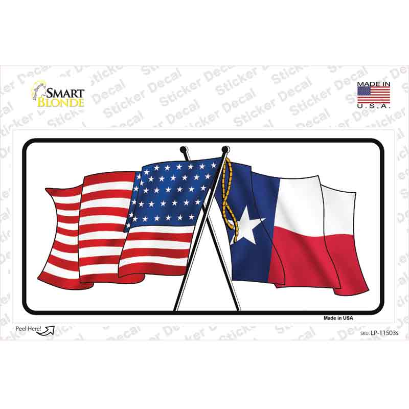 LP-11503s-M Texas Crossed US Flag Novelty Sticker Decal - Medium