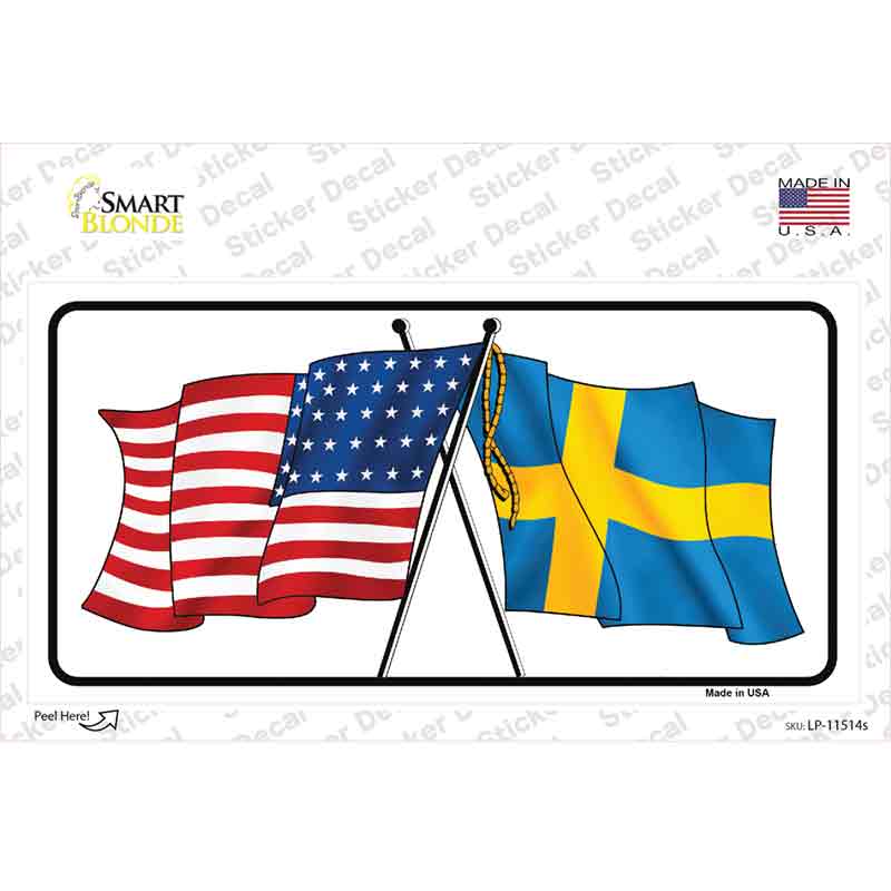 LP-11514s-M Sweden Crossed US Flag Novelty Sticker Decal - Medium