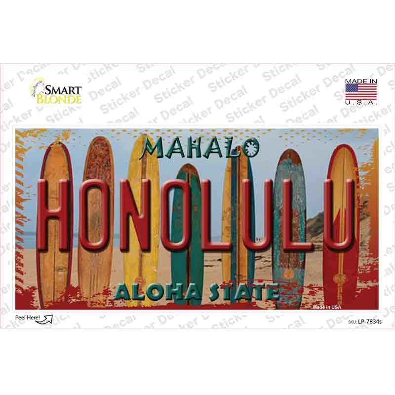 LP-7834s-M Honolulu Surfboards Hawaii State Novelty Sticker Decal - Medium