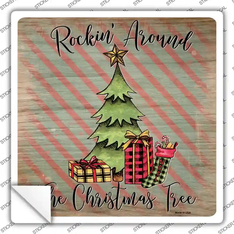 SQ-1325s-S Rocking Around the Christmas Tree Novelty Square Sticker Decal - Small