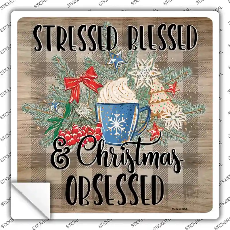 SQ-1326s-L Christmas Obsessed Novelty Square Sticker Decal - Large