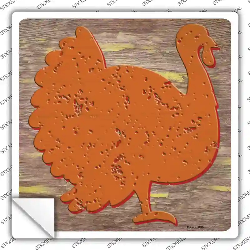 SQ-1339s-L Orange Turkey Novelty Square Sticker Decal - Large