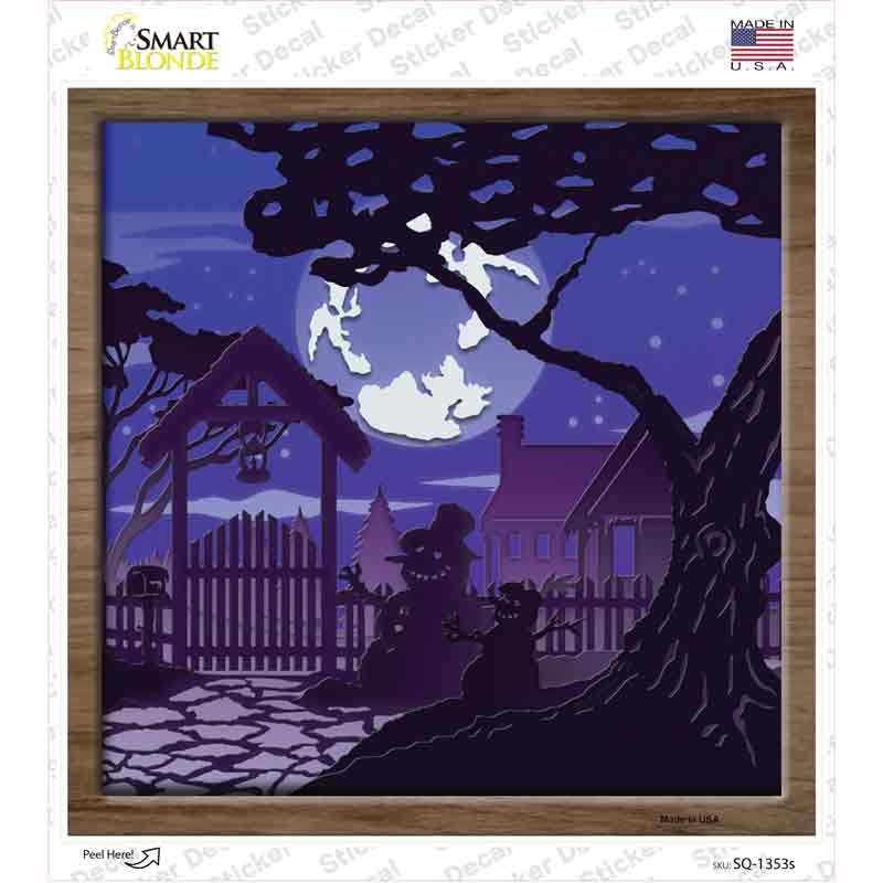 SQ-1353s-M Snowmen Shadow Box Novelty Square Sticker Decal - Medium