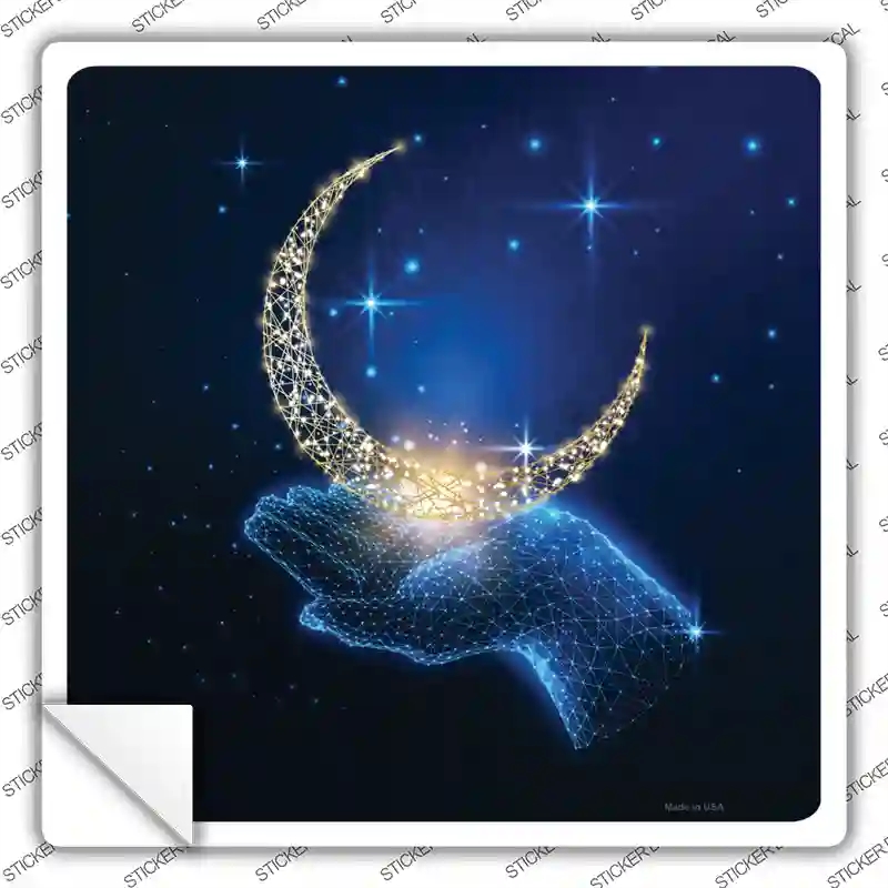 SQ-1368s-S Moon in Hand Novelty Square Sticker Decal - Small