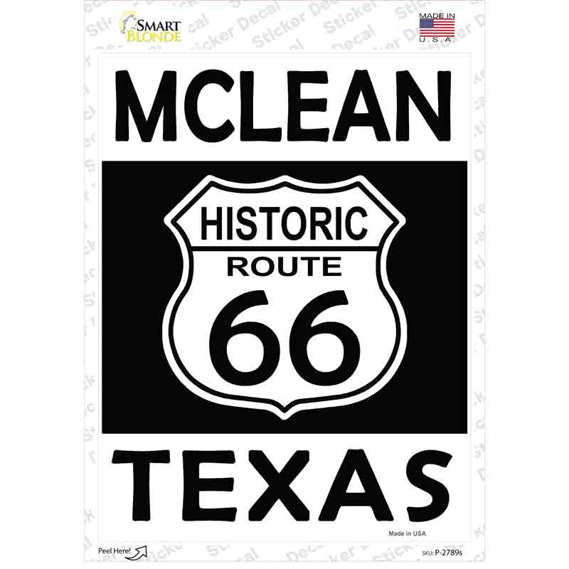 P-2789s-M McLean Texas Historic Route 66 Novelty Rectangle Sticker Decal - Medium