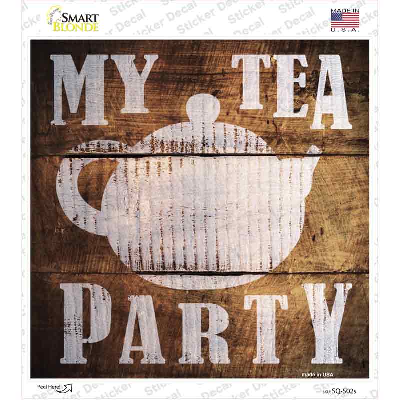 SQ-502s-M Our Tea Party Painted Stencil Novelty Square Sticker Decal - Medium