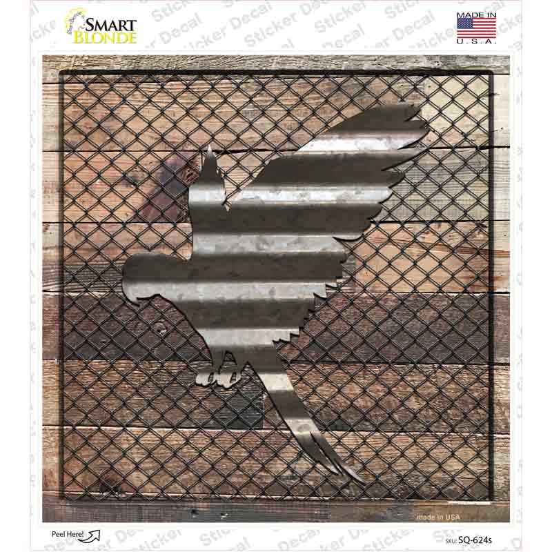 SQ-624s-M Corrugated Parrot on Wood Novelty Square Sticker Decal - Medium
