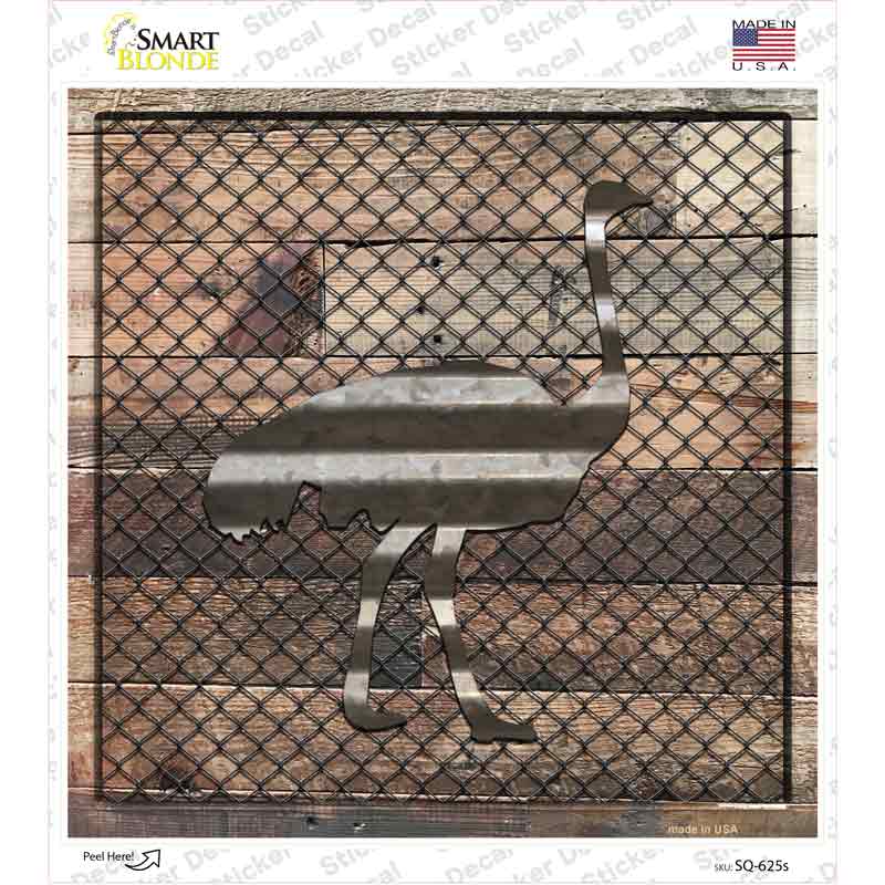 SQ-625s-M Corrugated Ostrich on Wood Novelty Square Sticker Decal - Medium