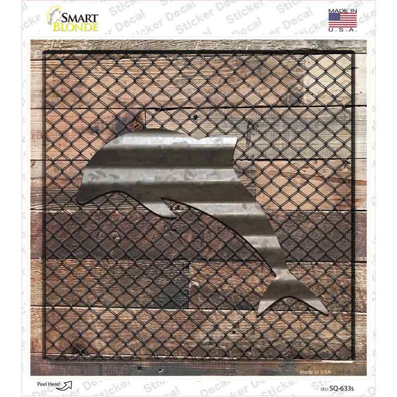 SQ-633s-M Corrugated Dolphin on Wood Novelty Square Sticker Decal - Medium