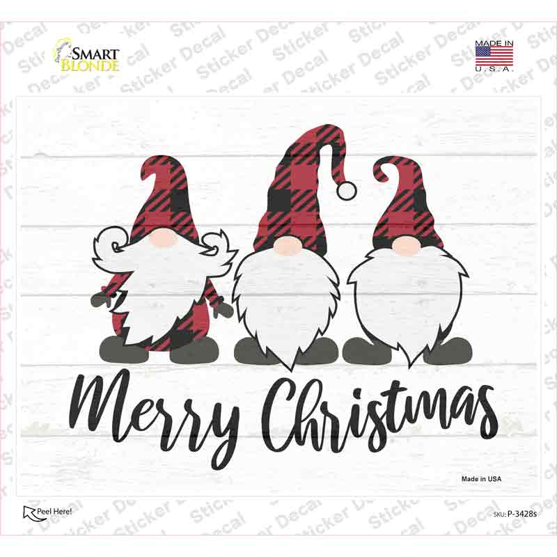 P-3428s-M Merry Christmas Gnomes Novelty Rectangle Sticker Decal - Medium