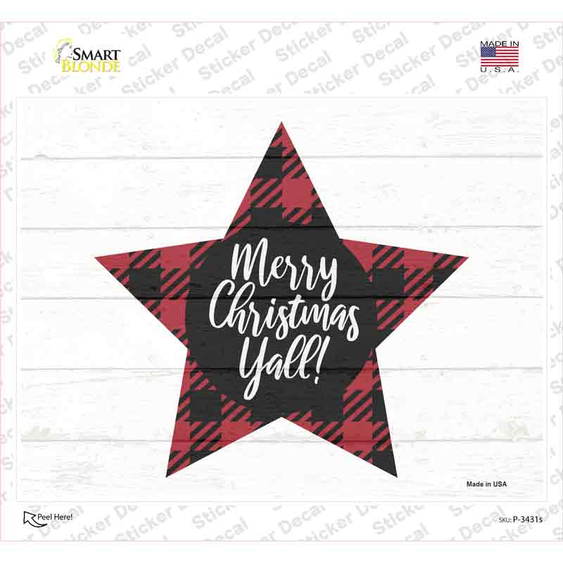 P-3431s-M Merry Christmas Yall Novelty Rectangle Sticker Decal - Medium