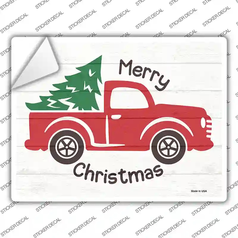 P-3437s-XL Merry Christmas Hauling Tree Novelty Rectangle Sticker Decal - Extra Large