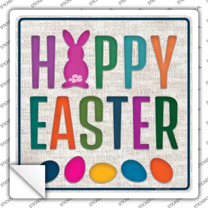 SQ-323s-S Happy Easter with Eggs Novelty Square Sticker Decal - Small