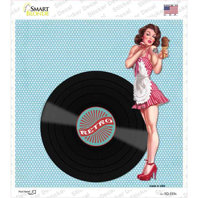 SQ-335s-M Retro Girl Novelty Square Sticker Decal - Medium
