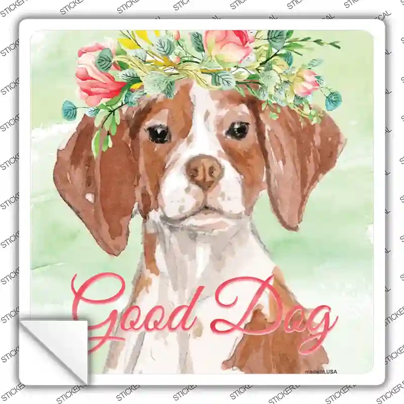 SQ-377s-XL Brittany Good Dog Novelty Square Sticker Decal - Extra Large