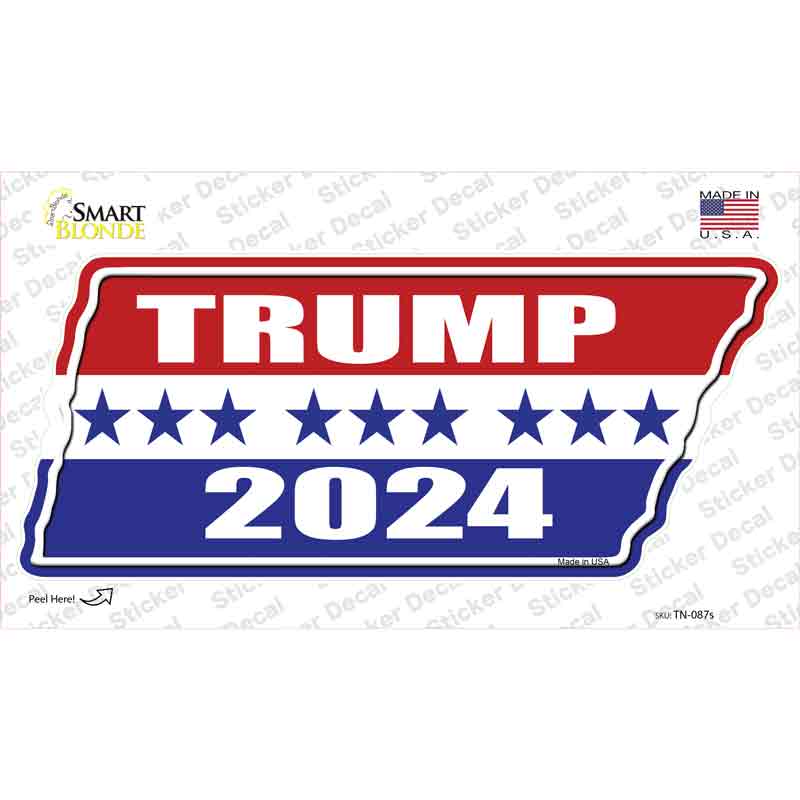 TN-087s-M Trump 2024 Stripes Novelty Tennessee Shape Sticker Decal - Medium
