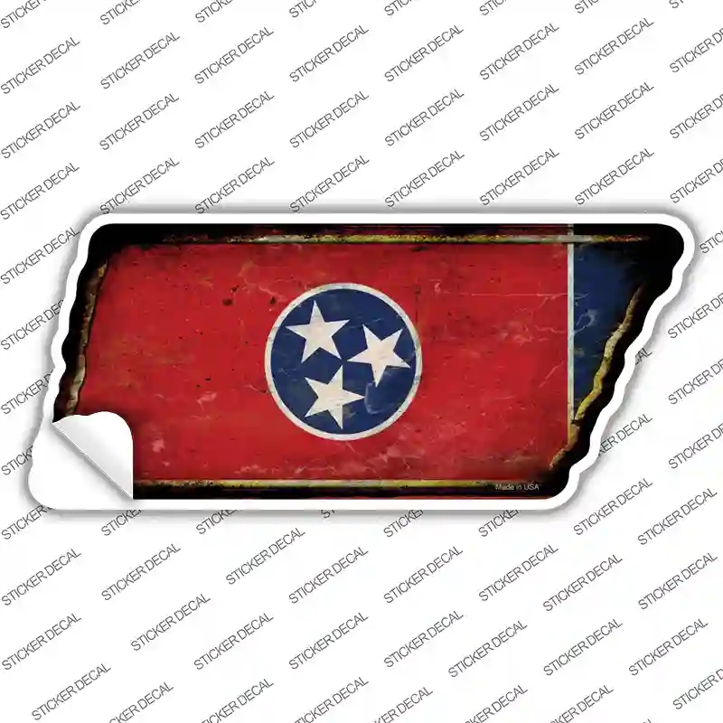 TN-176s-S Tennessee Flag Novelty Rusty Tennessee Shape Sticker Decal - Small