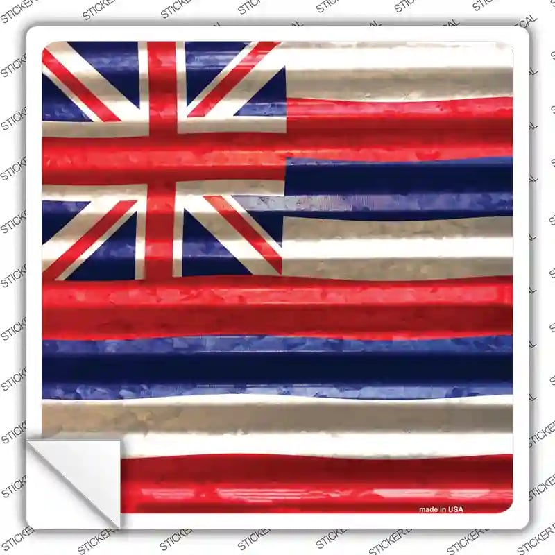 SQ-435s-S Hawaii Flag Corrugated Effect Novelty Square Sticker Decal - Small