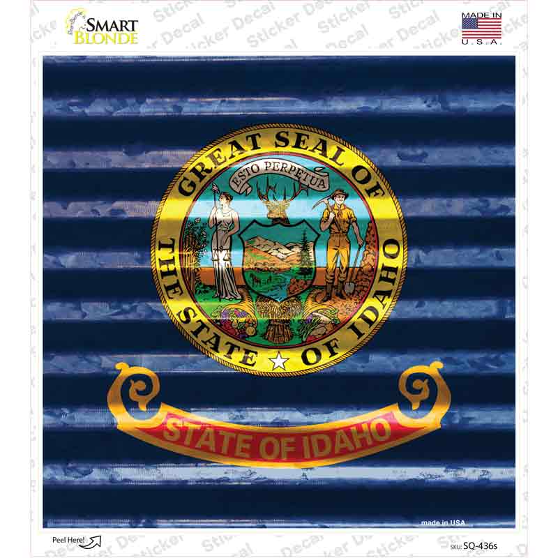 SQ-436s-M Idaho Flag Corrugated Effect Novelty Square Sticker Decal - Medium