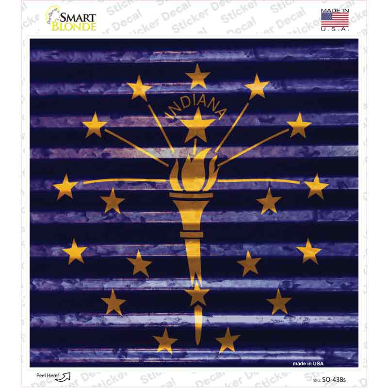 SQ-438s-M Indiana Flag Corrugated Effect Novelty Square Sticker Decal - Medium