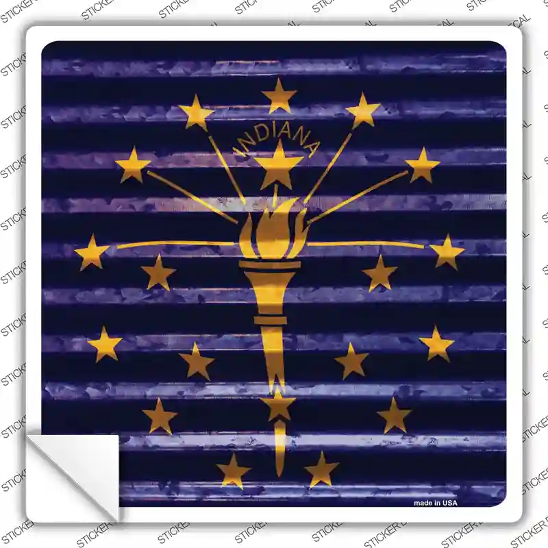 SQ-438s-S Indiana Flag Corrugated Effect Novelty Square Sticker Decal - Small