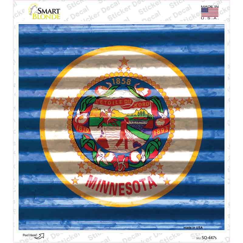 SQ-447s-M Minnesota Flag Corrugated Effect Novelty Square Sticker Decal - Medium