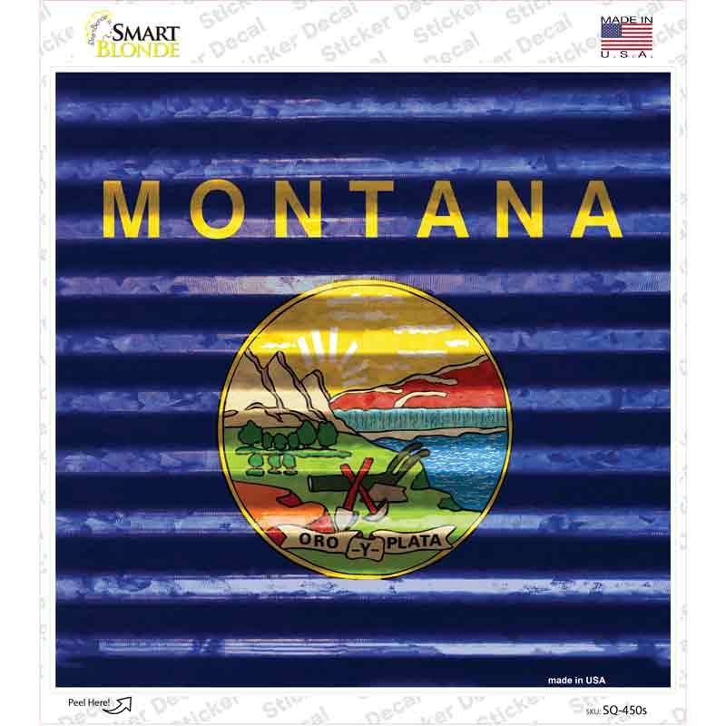 SQ-450s-M Montana Flag Corrugated Effect Novelty Square Sticker Decal - Medium
