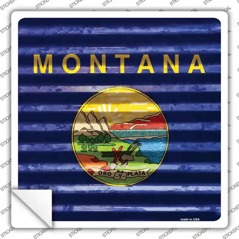 SQ-450s-XL Montana Flag Corrugated Effect Novelty Square Sticker Decal - Extra Large