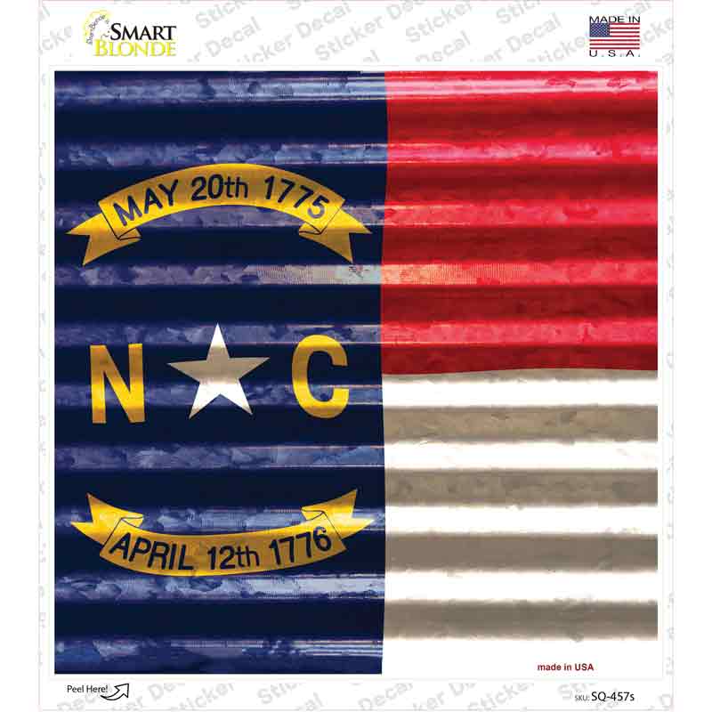 SQ-457s-M North Carolina Flag Corrugated Effect Novelty Square Sticker Decal - Medium